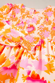 Bella Love Boutique California LLC Dresses/Mini Dresses Orange Abstract Print Smocked Lantern Sleeve Ruffle Mini Dress