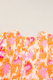 Bella Love Boutique California LLC Dresses/Mini Dresses Orange Abstract Print Smocked Lantern Sleeve Ruffle Mini Dress