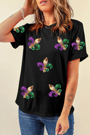 Bella Love Boutique California LLC Graphic/Graphic Tees Black Mardi Gras Symbol Patched Crewneck T Shirt