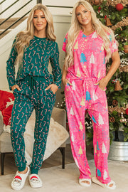 Bella Love Boutique California LLC Loungewear & Sleepwear/Loungewear Green Christmas Candy Cane Printed Top and Pants Lounge Set