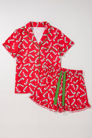 Bella Love Boutique California LLC Loungewear & Sleepwear/Sleepwear Pink Christmas Candy Cane Print Pocketed Knotted Pajama Set