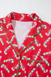 Bella Love Boutique California LLC Loungewear & Sleepwear/Sleepwear Pink Christmas Candy Cane Print Pocketed Knotted Pajama Set