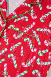 Bella Love Boutique California LLC Loungewear & Sleepwear/Sleepwear Pink Christmas Candy Cane Print Pocketed Knotted Pajama Set