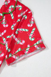 Bella Love Boutique California LLC Loungewear & Sleepwear/Sleepwear Pink Christmas Candy Cane Print Pocketed Knotted Pajama Set