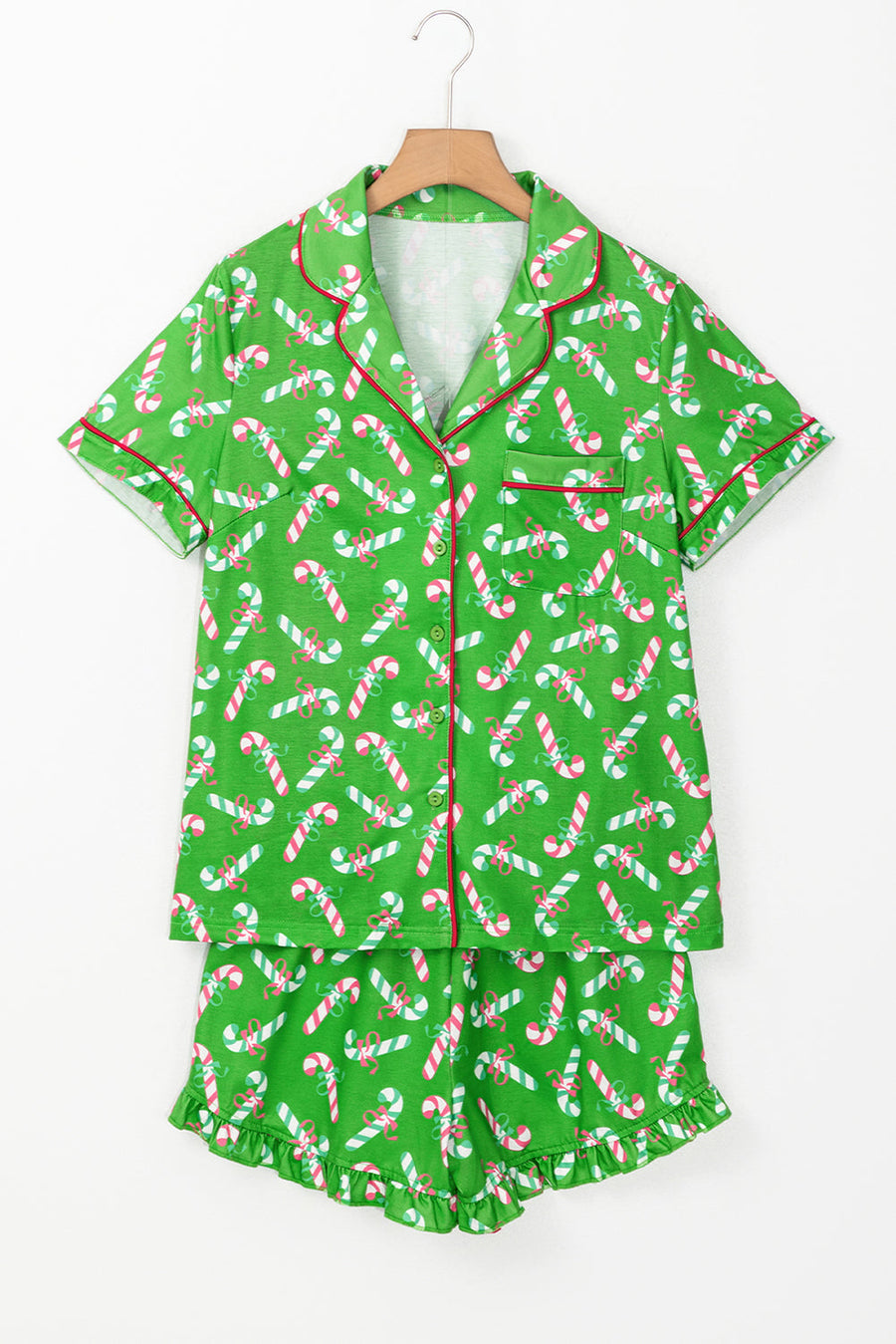 Bella Love Boutique California LLC Loungewear & Sleepwear/Sleepwear Pink Christmas Candy Cane Print Pocketed Knotted Pajama Set