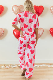 Bella Love Boutique California LLC Loungewear & Sleepwear/Sleepwear Pink Classic Heart Valentines Short Sleeve Pants Pajamas Set