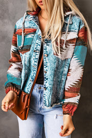 Bella Love Boutique California LLC Outerwear/Denim jackets Multicolor Aztec Print Frayed Hem Denim Jacket