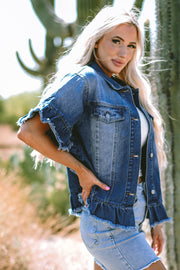 Bella Love Boutique California LLC Outerwear/Denim jackets Peacock Blue Raw Edge Ruffled Short Sleeve Denim Jacket