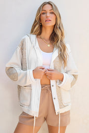 Bella Love Boutique California LLC Outerwear/Jackets Beige / S / 95%Polyester+5%Elastane Light Blue Quilted Textured Patchwork Loose Fit Hooded Jacket