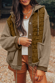 Bella Love Boutique California LLC Outerwear/Jackets Jungle Green / S / 95%Polyester+5%Elastane Light Blue Quilted Textured Patchwork Loose Fit Hooded Jacket