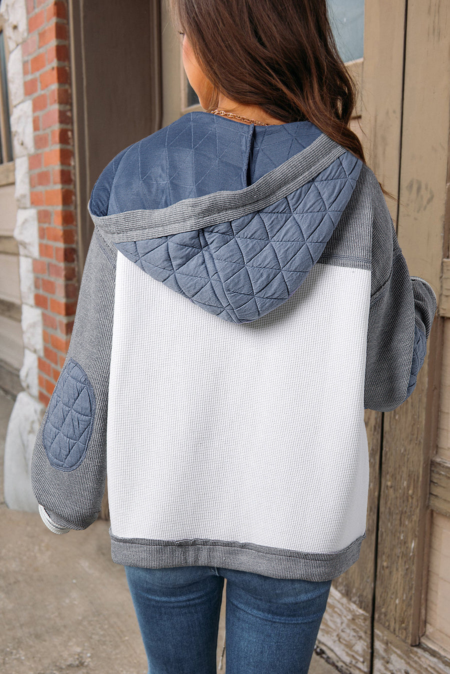 Bella Love Boutique California LLC Outerwear/Jackets Light Blue Quilted Textured Patchwork Loose Fit Hooded Jacket