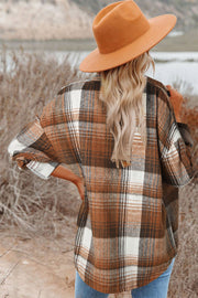 Bella Love Boutique California LLC Outerwear/Plaid Shackets Brown Plaid Flap Pockets Shacket