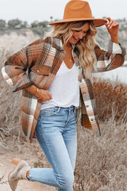 Bella Love Boutique California LLC Outerwear/Plaid Shackets Brown Plaid Flap Pockets Shacket