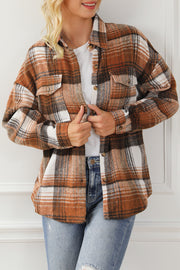 Bella Love Boutique California LLC Outerwear/Plaid Shackets Brown Plaid Flap Pockets Shacket