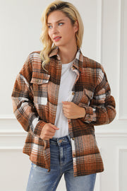 Bella Love Boutique California LLC Outerwear/Plaid Shackets Brown Plaid Flap Pockets Shacket