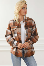 Bella Love Boutique California LLC Outerwear/Plaid Shackets Brown Plaid Flap Pockets Shacket