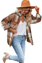 Bella Love Boutique California LLC Outerwear/Plaid Shackets Brown Plaid Flap Pockets Shacket