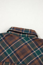 Brown Plaid Print Chest Pockets Buttoned Shirt Jacket