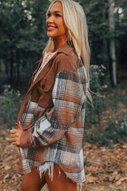 Bella Love Boutique California LLC Outerwear/Plaid Shackets Cinnamon Plaid Corduroy Patchwork Chest Pocket Shacket