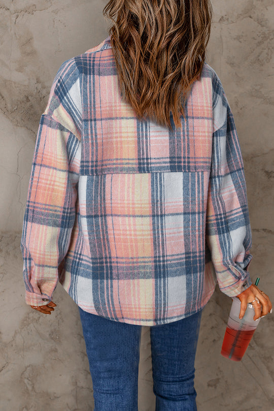 Bella Love Boutique California LLC Outerwear/Plaid Shackets Pink Black/Pink Plaid Flap Pockets Shacket