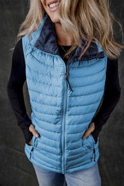 Bella Love Boutique California LLC Outerwear/Vests Sky Blue Plush Collared Quilted Zipped Puffer Vest