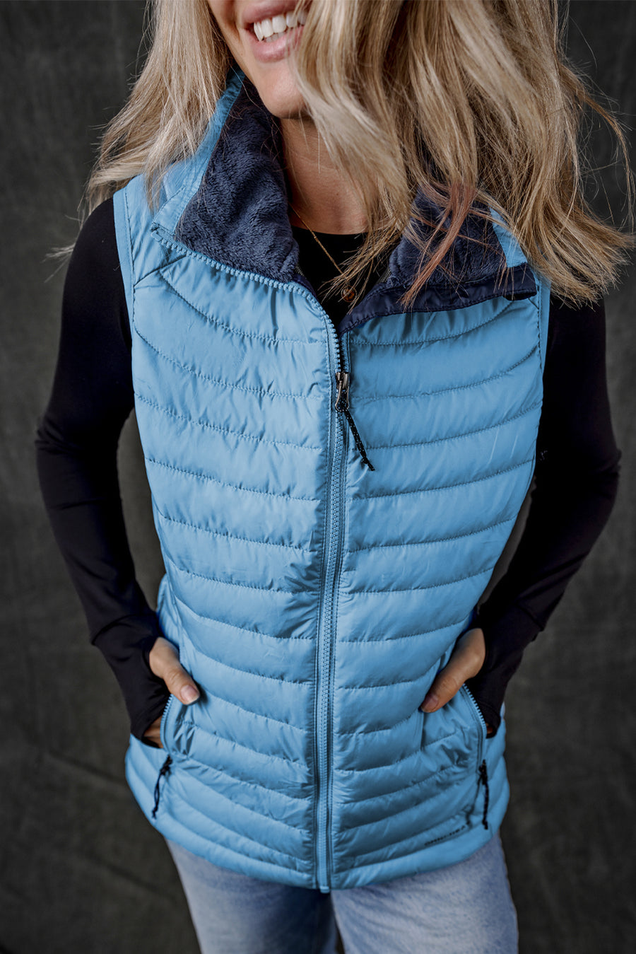 Bella Love Boutique California LLC Outerwear/Vests Sky Blue Plush Collared Quilted Zipped Puffer Vest