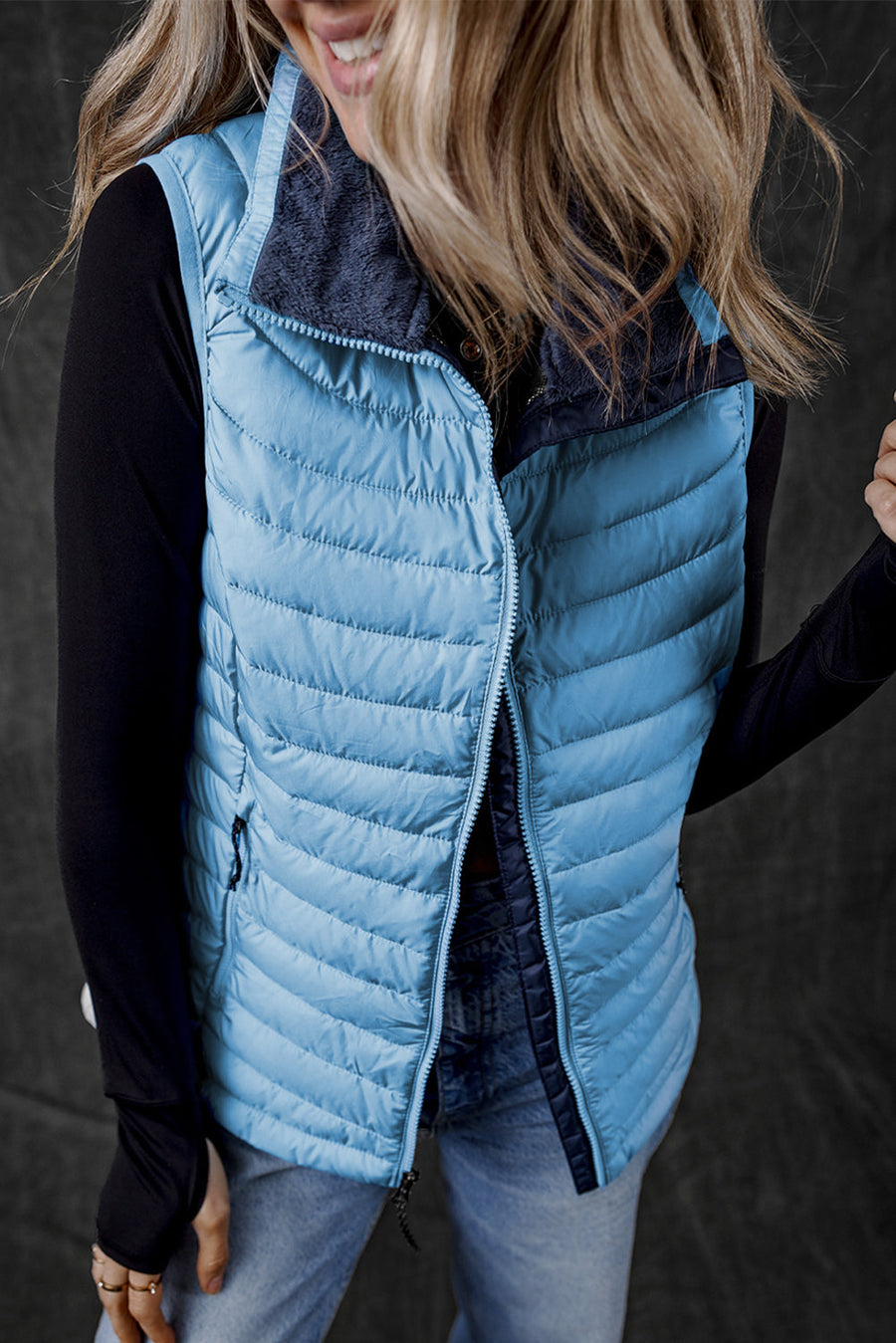 Bella Love Boutique California LLC Outerwear/Vests Sky Blue / S / 100%Polyester Sky Blue Plush Collared Quilted Zipped Puffer Vest