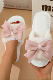 Bella Love Boutique California LLC Shoes & Bags/Slippers White / 37 White Bow Knot Decor Open Toe Plush Slippers