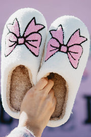 Bella Love Boutique California LLC Shoes & Bags/Slippers White / 37 White Cute Bowknot Pattern Fuzzy Winter Home Slippers