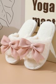 Bella Love Boutique California LLC Shoes & Bags/Slippers White Bow Knot Decor Open Toe Plush Slippers