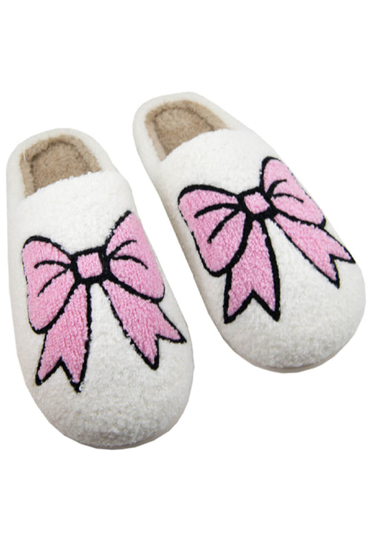 Bella Love Boutique California LLC Shoes & Bags/Slippers White Cute Bowknot Pattern Fuzzy Winter Home Slippers