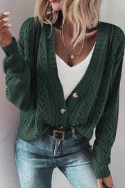 Dark Khaki Open Knit Drop Shoulder Sweater Cardigan