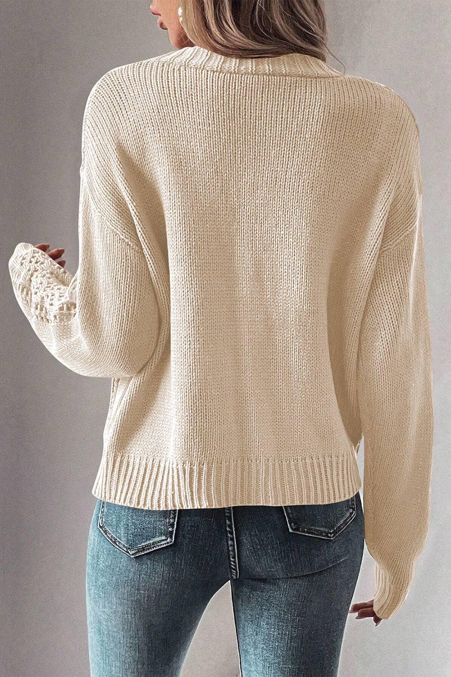 Dark Khaki Open Knit Drop Shoulder Sweater Cardigan