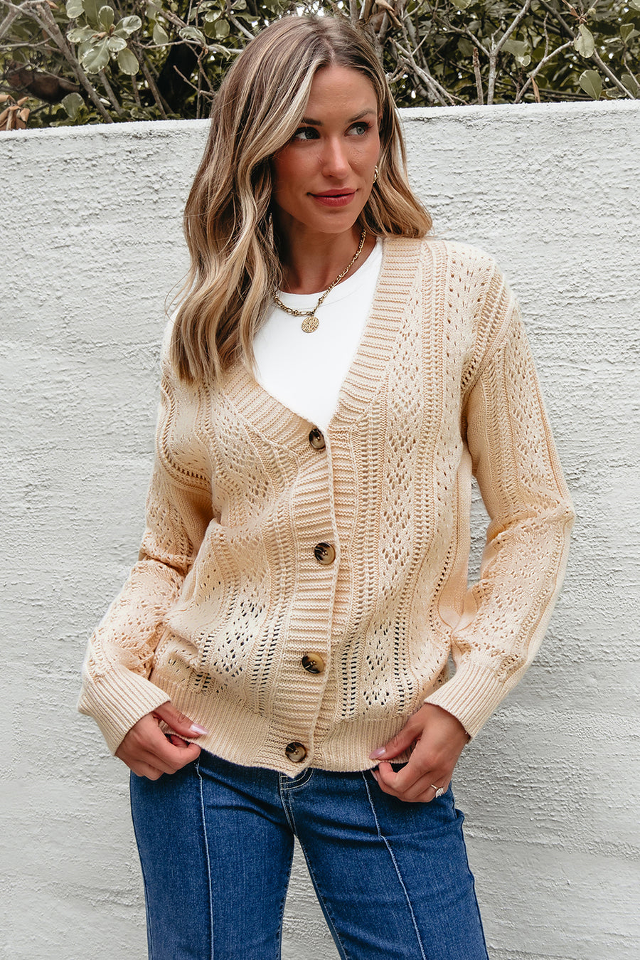 Bella Love Boutique California LLC Sweaters & Cardigans/Cardigans Dark Khaki Open Knit Drop Shoulder Sweater Cardigan