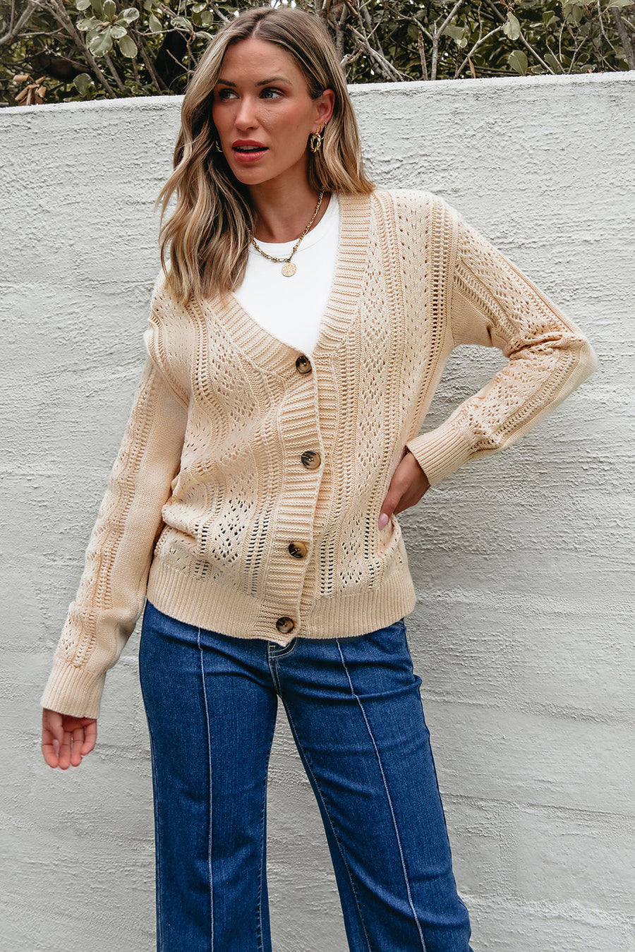 Bella Love Boutique California LLC Sweaters & Cardigans/Cardigans Dark Khaki Open Knit Drop Shoulder Sweater Cardigan