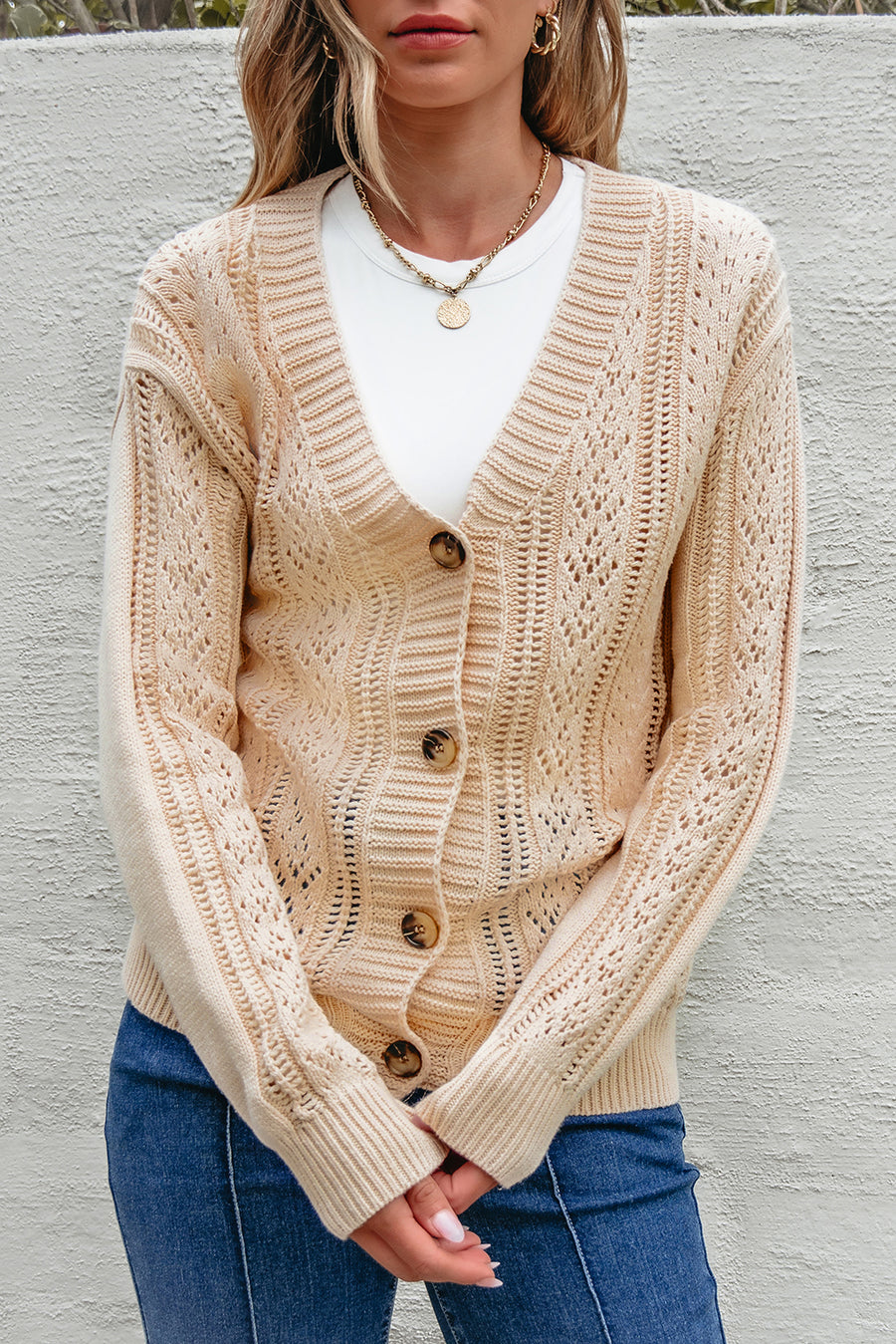 Bella Love Boutique California LLC Sweaters & Cardigans/Cardigans Dark Khaki Open Knit Drop Shoulder Sweater Cardigan