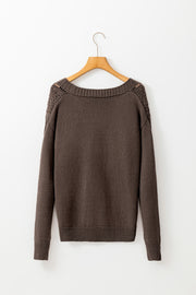 Bella Love Boutique California LLC Sweaters & Cardigans/Cardigans Dark Khaki Open Knit Drop Shoulder Sweater Cardigan