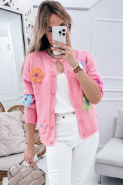 Bella Love Boutique California LLC Sweaters & Cardigans/Cardigans Pink Cute Knitted Floral Pattern Button Up Cardigan