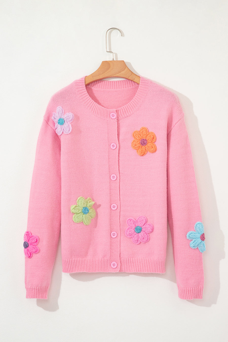 Bella Love Boutique California LLC Sweaters & Cardigans/Cardigans Pink Cute Knitted Floral Pattern Button Up Cardigan