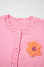 Bella Love Boutique California LLC Sweaters & Cardigans/Cardigans Pink Cute Knitted Floral Pattern Button Up Cardigan