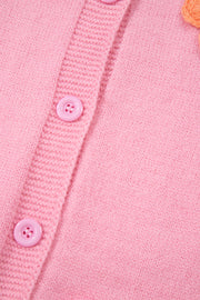 Bella Love Boutique California LLC Sweaters & Cardigans/Cardigans Pink Cute Knitted Floral Pattern Button Up Cardigan