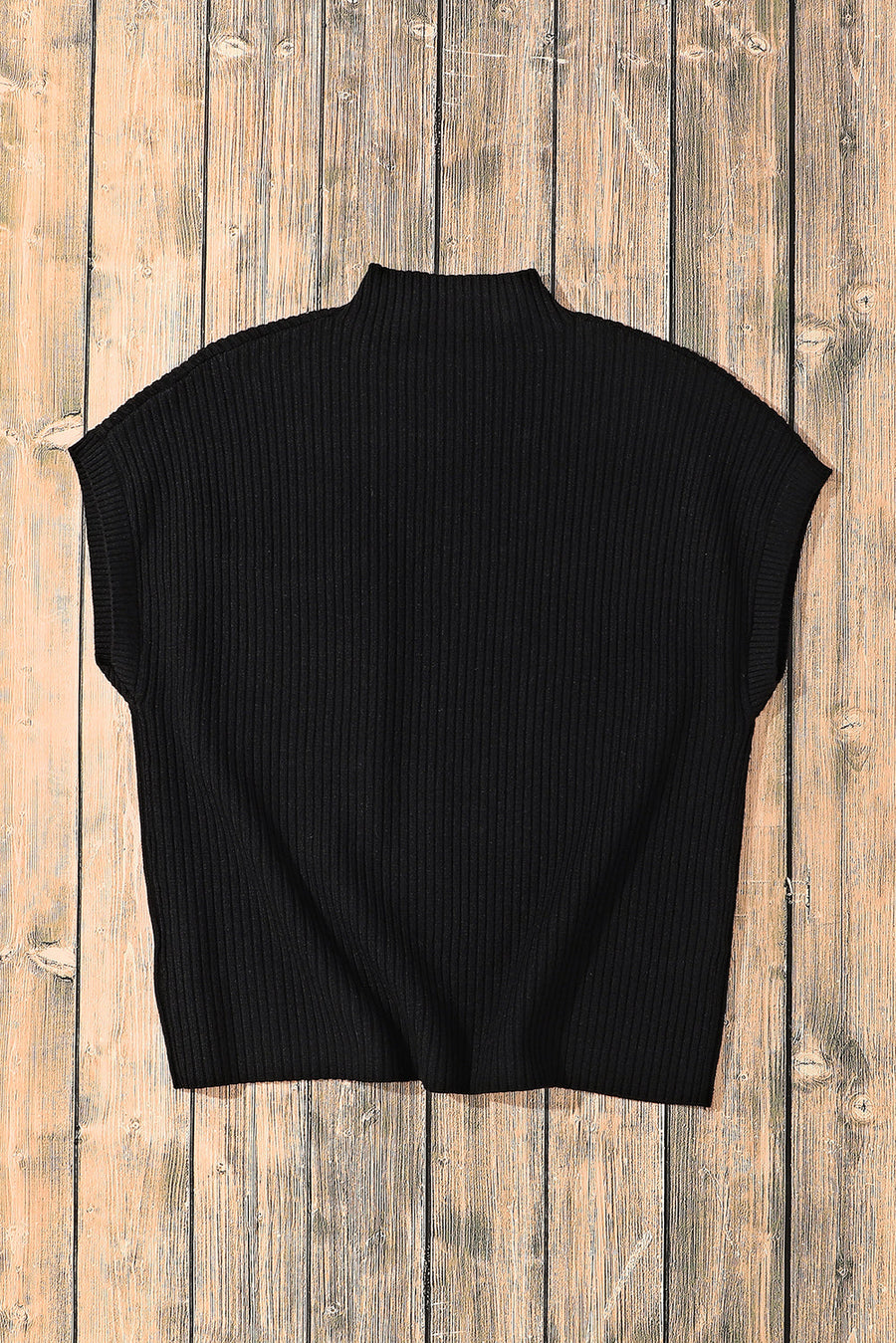 Bella Love Boutique California LLC Sweaters & Cardigans/Short Sleeve Sweaters Black Patch Pocket Ribbed Knit Short Sleeve Sweater