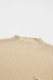 Oatmeal Patch Pocket Ribbed Knit Short Sleeve Sweater