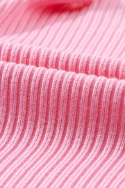 Pink Patch Pocket Ribbed Knit Short Sleeve Sweater