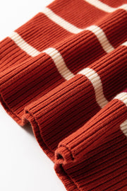Bella Love Boutique California LLC Sweaters & Cardigans/Sweater Dresses Khaki Stripe Color Block Quarter Zip Collar Short Sleeve Sweater Dress