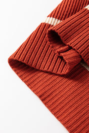 Bella Love Boutique California LLC Sweaters & Cardigans/Sweater Dresses Khaki Stripe Color Block Quarter Zip Collar Short Sleeve Sweater Dress
