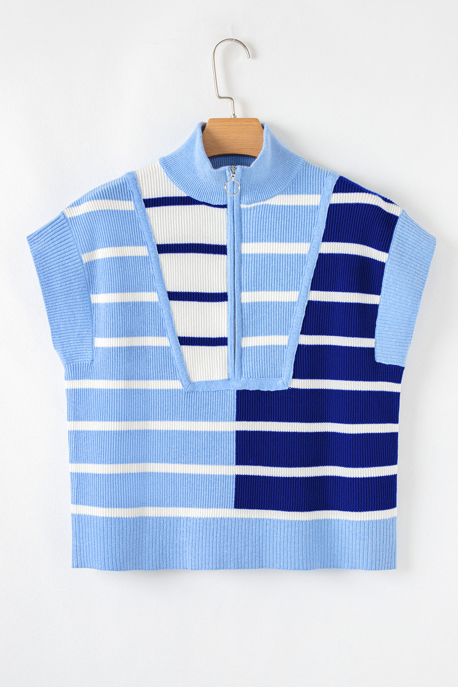 Bella Love Boutique California LLC Sweaters & Cardigans/Sweater Vests Black Stripe Colorblock Quarter Zip Collar Sweater Vest