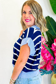 Bella Love Boutique California LLC Sweaters & Cardigans/Sweater Vests Black Stripe Colorblock Quarter Zip Collar Sweater Vest