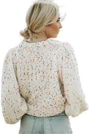Bella Love Boutique California LLC Sweaters & Cardigans/Sweaters Beige Colorful Confetti Dots Cable Knit Crew Neck Sweater