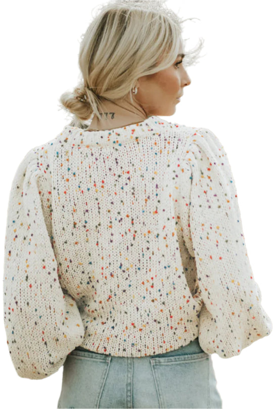 Bella Love Boutique California LLC Sweaters & Cardigans/Sweaters Beige Colorful Confetti Dots Cable Knit Crew Neck Sweater